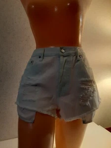 FOREVER 21 Distressed White Button Front Jean Booty Shorts - Picture 1 of 5