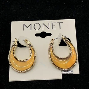 Monet Gold Tone Earrings Vintage Signed Jewelry - Picture 1 of 5