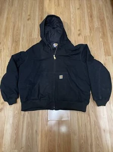 Vintage 2XL Carhartt Jacket Black Hoodie Canvas Quilt Lined RN 14806 MADE in USA - Picture 1 of 8