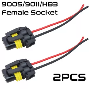 2x 9005 HB3 9011 Female Connector Wire Harness Headlight High Beam Pigtail Cable - Foto 1 di 6
