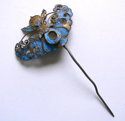 Старинная ВИНТАЖНАЯ синяя заколка для волос зимородка династии Цин 點翠  - Изображение 1 из 2