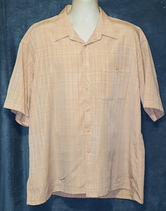 Vintage 90s CAMPIA MODA Peach Plaid Lounge Shirt XXL Button-Up Retro Casual - Picture 1 of 9