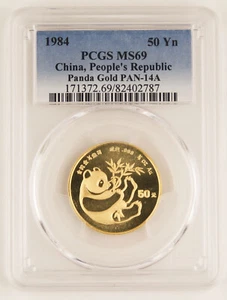 China 1984 50 Yuan 1/2 Troy Oz 999 Gold Panda Coin PCGS MS69 GEM BU Better Date - Picture 1 of 4