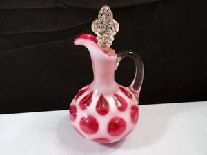 Fenton Cranberry Opalescent Glass Coin Dot Cruet w/ Stopper - Picture 1 of 10