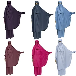 2 Pieces Prayer Dress Overhead Khimar Burqa Abaya Kaftan jilbab