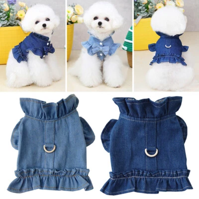 Pet Dog Vest Harness Dog Apparel Jeans Jacket Cat Puppy Clothes Classic Ruffles! - Image 1 of 4