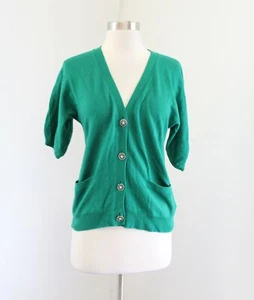 NWT Talbots Green Cardigan Sweater Lambswool Cashmere Angora Rhinestone Sz PS SP - Picture 1 of 5
