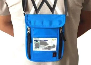 RFID-blockierender Reisepasshalter Reise Geldbörse Tasche Umhängetasche Diebstahlsicherung BLAU neu - Bild 1 von 7