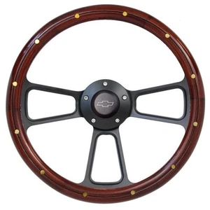 14" Real Mahogany Wood Steering Wheel w/ Chevy Horn for Chevy C/K Series Truck - Picture 1 of 24