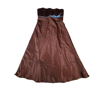 Alfred Angelo Women's Dress Size 0 Strapless Brown Blue Bow Formal Wedding Prom - Image 1 of 4