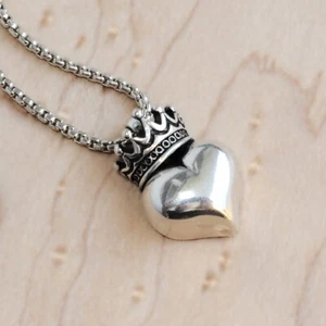 Herz-Krone Anhänger Silber | Herz Halskette | Claddagh Herzanhänger mit Kette - Picture 1 of 12