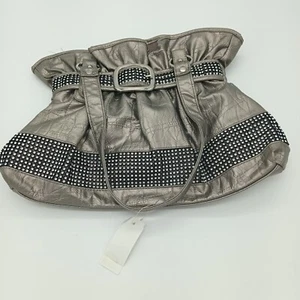 VTG Chateau Hobo Handbag Faux Leather Metallic Rhinestone Pewter "New Old Stock" - Picture 1 of 17