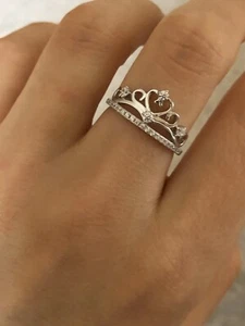 Anello corona in argento sterling 925 decorata con zirconi - Foto 1 di 11