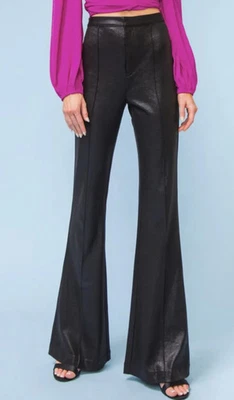 NWT Flying Tomato High Waist Faux Suede Flared Pants Black Shimmer- Size Large - Image 1 of 4