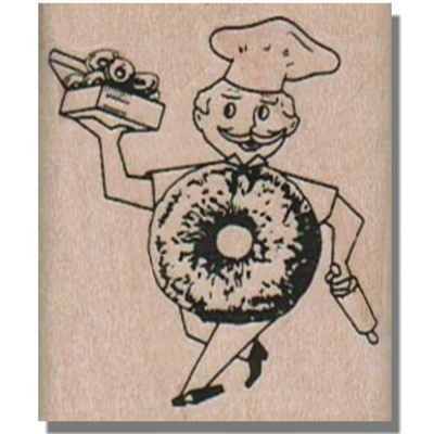 NUEVO Sello de Goma, Hombre Retro Con Caja De Donuts, Comida Divertida Hornear Happy Eat Cake sm Foto 1 de 2