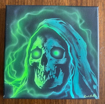 Chad Keith REAPER acrílico sobre lienzo 8 x 8 blacklight horror halloween Foto 1 de 4