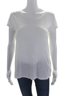 Blusa Top DKNY Mujer Algodón Blanco Detalle Lentejuelas Cuello Redondo Manga Corta Talla M Foto 1 de 4