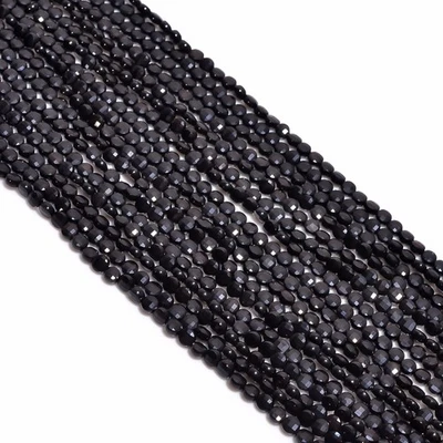 Cuentas facetadas con forma de moneda de piedras preciosas de ónix negro natural 4 mm hilo 12,5" AB-172 Foto 1 de 2