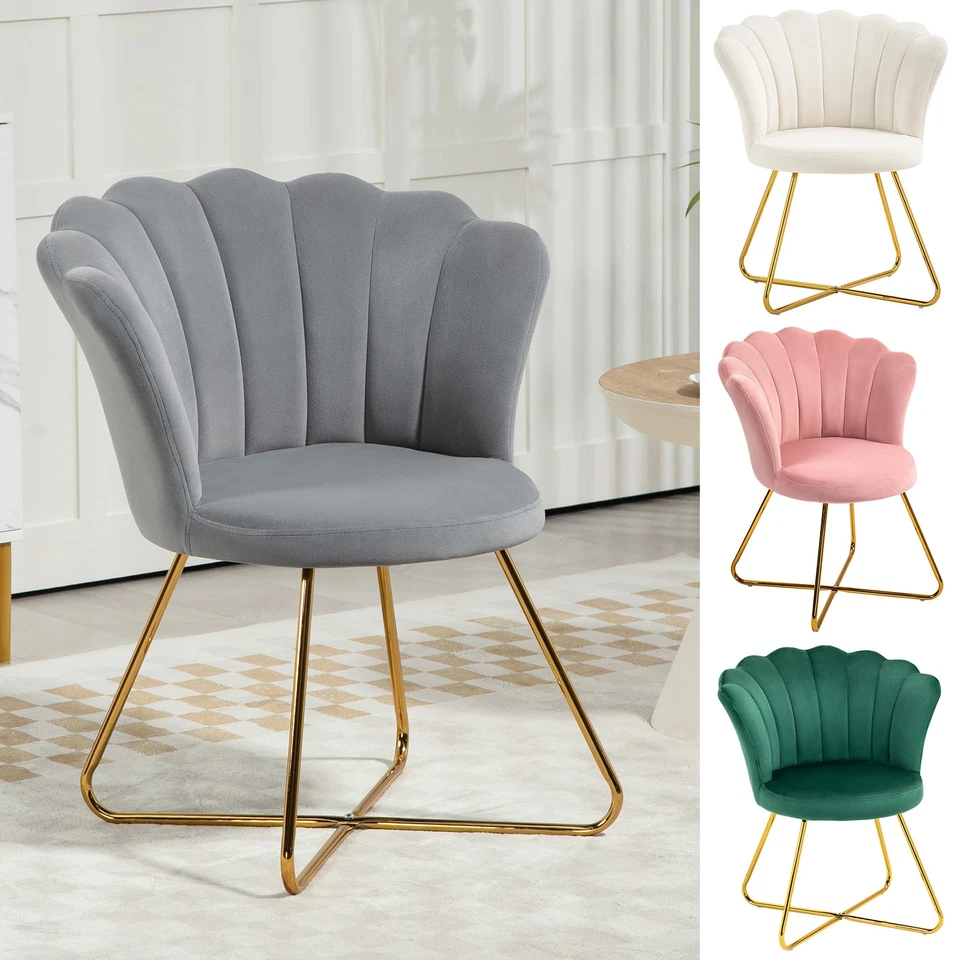 Modern Accent Chair, Velvet Armchair with Lotus Backrest, Steel Legs - Image 1 of 1