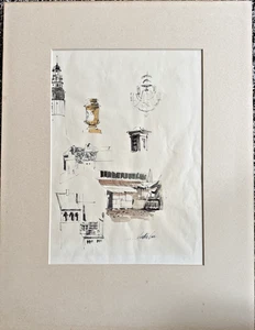 Architectural Art with Ink and Wash Technique by Jake Lee 13"X9.5" - Picture 1 of 6