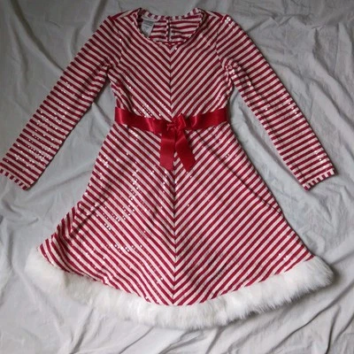 Bonnie Jean Christmas Dress Candy Cane Red White Striped Holiday Girls Size 14 - Image 1 of 4