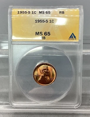 1955 S Wheat Penny Cent - ANACS - MS 65 - Image 1 of 4