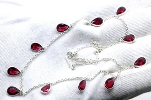 925 Sterling Silver Pink Ruby Gemstone Handmade Jewelry Necklace Size-17-18" - Picture 1 of 6