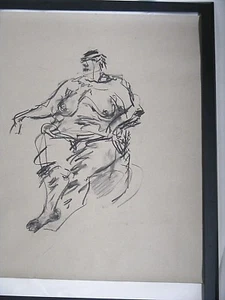 Figure life drawing nude, expressive charcoal /paper, woman sitting, A2 size - Picture 1 of 2