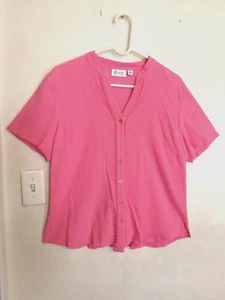 Denim & Co Damen Bluse XL Rosa Knopfleiste Shirt V-Ausschnitt Kurzarm Boho Büro - Bild 1 von 4