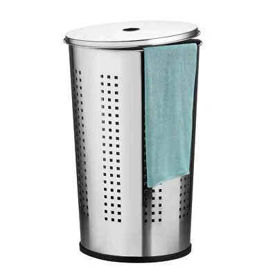 Ribelli Chrom Wäschebox Wäschekorb Wäschetonne Edelstahl mit Deckel 50 Liter - Bild 1 von 4