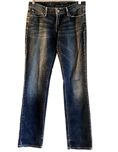 Levis Jeans Women W26 L32 Blue Demi Curve Straight Leg Distressed Denim San Fran - Picture 1 of 21