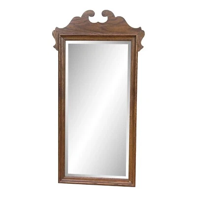 Ethan Allen Canterbury Oak Narrow Tall Wall Mirror With Crest 28-8420 - Image 1 of 4