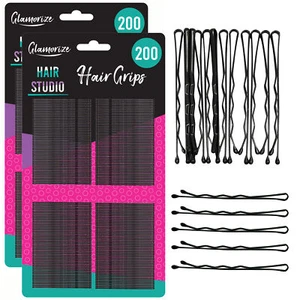 400pk Hair Grips | Black Bobby Pins Waved 4.6cm Styling Clips Slides Kirby Salon - Picture 1 of 8
