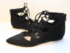 Bar III Shoes Womens Lasso Size 8 M Black Flat Gladiator Lace Up - Picture 1 of 7
