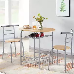3pcs Modern Dining Set with Round Table and 2 Chairs Kitchen Breakfast Furniture - Picture 1 of 7