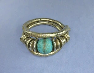 Ethnic Style Metal Snake Coil Bracelet with Blue Stone Centre Piece - Picture 1 of 12