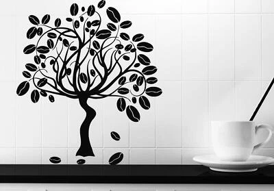Wall Vinyl Sticker Decal Coffee Tree Beans on the Ground Cofffe Aroma (n124) - Image 1 of 4