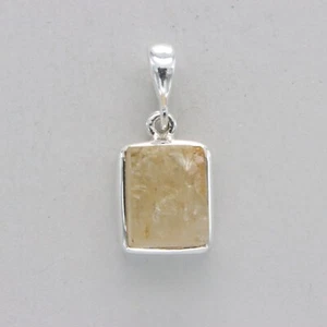 Natural Raw Cut Yellow CITRINE Square Pendant Rough Cut 925 STERLING SILVER #66e - Picture 1 of 9