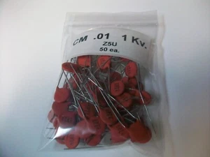 SPRAGUE CERA-MITE .01 Uf. 1 Kv. DC. Z5U DISC CERAMIC CAPACITOR BAG Of 50 EA. - Picture 1 of 3