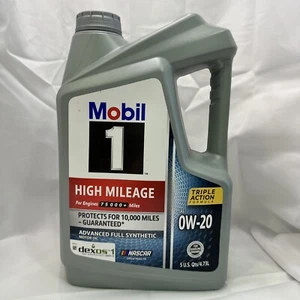 Mobil 1 High Mileage Full Synthetic Motor Oil 0W-20, 5 Quart - Picture 1 of 2