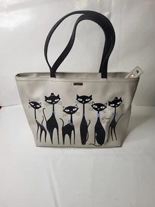 Kate Spade JAZZ THINGS UP COOL CAT FRANCIS TOTE IN BLACK/ WHITE - Picture 1 of 19