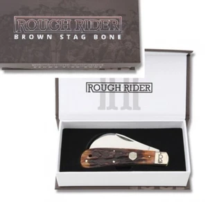 Rough Rider Hawkbill pocket knife with Brown Stag Bone Handles RR1797 - Picture 1 of 3