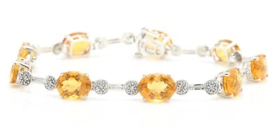 Brazalete de oro blanco macizo de 10,18 quilates de citrino natural y diamantes Foto 1 de 4