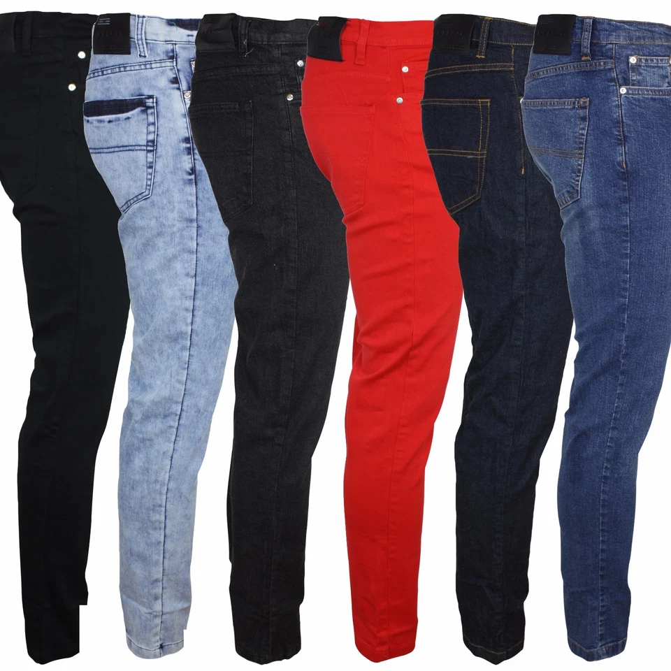 Relco Skinny Stretch Jeans Indie Retro Vintage Black Red Indigo Blue 28 - 40
