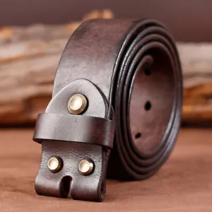 Hommes Cuir Véritable Ceinture de Rechange Sans Boucle Snap Sur Sangle Rétro - Picture 1 of 12