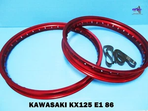 KAWASAKI KX125 E1 1986  FRONT & REAR RED ALU WHEEL RIM SET  (ma2039) - Picture 1 of 5