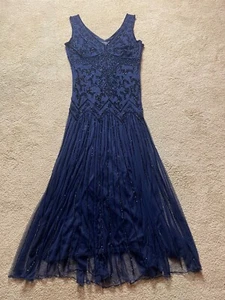 Pisarro Nights Sleeveless Sequin Bead Trophy Dress Maxi Formal Prom Cocktail S/M - Picture 1 of 11