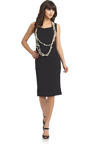 NUOVO ABITO CON COLLANA DI PERLE MOSCHINO $1395 NERO SENZA MANICHE TAGLIA 38 4