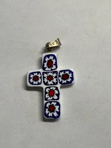 Ceremic Cross 925 Sterling Findings Marked AMV Italy - Picture 1 of 3