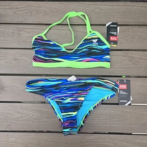 TYR Durafast Fresno Trinity Top (XS) & Bikini Bottom (S) Blue/multi Set NWT - Picture 1 of 4
